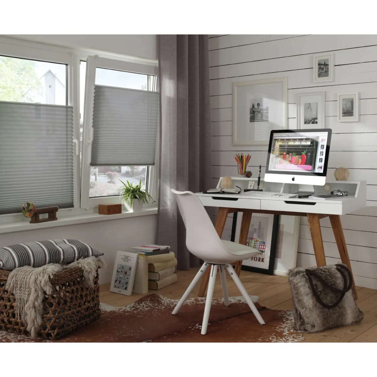 Plissee Easyfix mit 2 Bedienschienen 90 x 130 cm schiefer^Gardinia Hot
