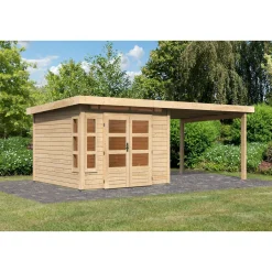 Blockbohlenhaus Kastorf 6 naturbelassen mit Anbaudach^Karibu New